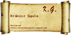 Kránicz Gyula névjegykártya